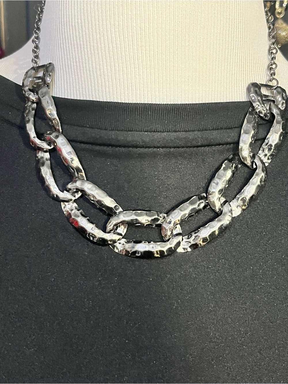 Chico's Hammered Double Link Necklace in Gun Metal Silver-Tone